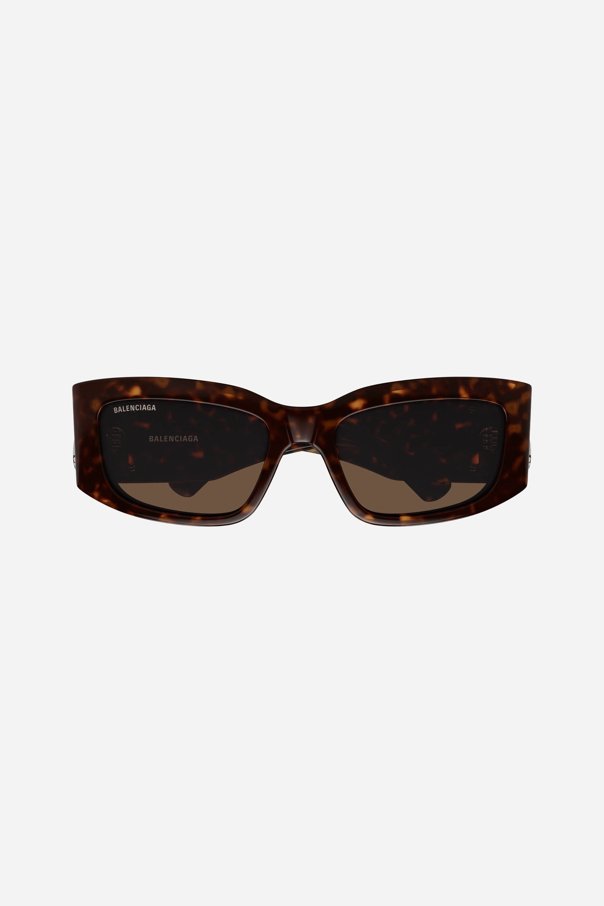 Havana brown rectangular Balenciaga sunglasses with silver logo